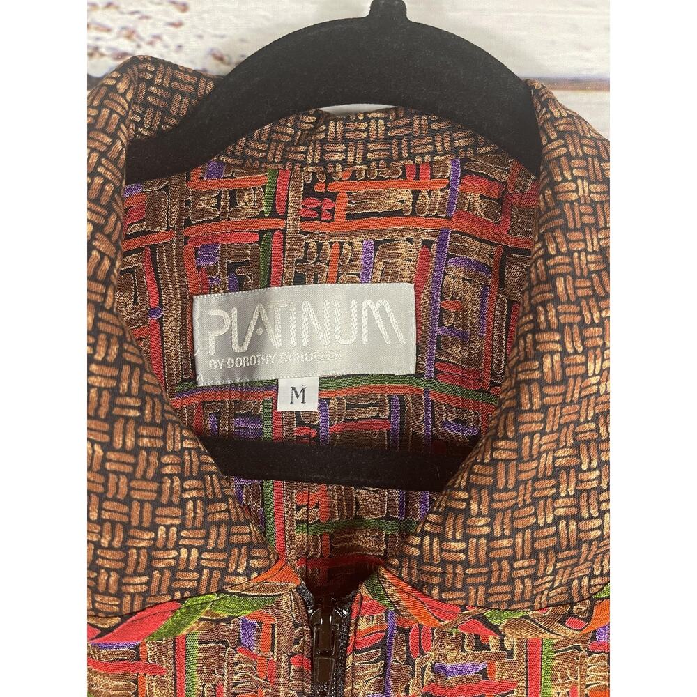 Vintage Platinum Jacket Women's Size M Brown Abstract Zip Up Padded Shoulder 90s - Picture 4 of 7